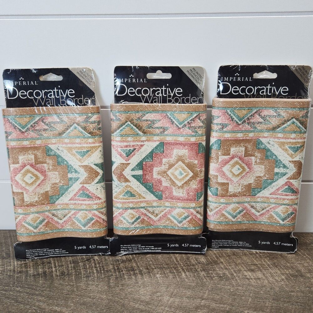 3 Vintage Imperial Decorative Wall Border Southwest Aztec Style Pre-pasted NEW